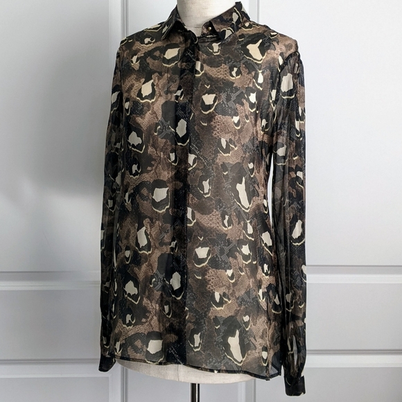 Just Cavalli Button Front 100% Silk Sheer Animal Reptile Print Sheer S IT40 NWT - Picture 12 of 15